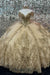 Off-the-Shoulder Court Train Quinceanera Dresses Champagne Tulle Ball Gown with Appliques - Prom Dresses