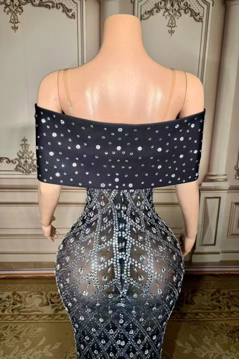 Off-the-Shoulder Crystal Floor Length Sheath Prom Dress