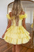 Off-the-Shoulder Daffodil Satin Corset Graduation Dress Short Cocktail Dress