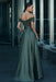 Off-the-Shoulder Dark Green Satin Aline Formal Dress with Beadings