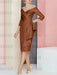 Burnt Orange off the shoulder mother of the bride dress with cascading drape
