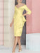 Canary off the shoulder mother of the bride dress with cascading drape