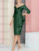 Dark Green off the shoulder mother of the bride dress with cascading drape