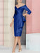 Dark Royal Blue off the shoulder mother of the bride dress with cascading drape