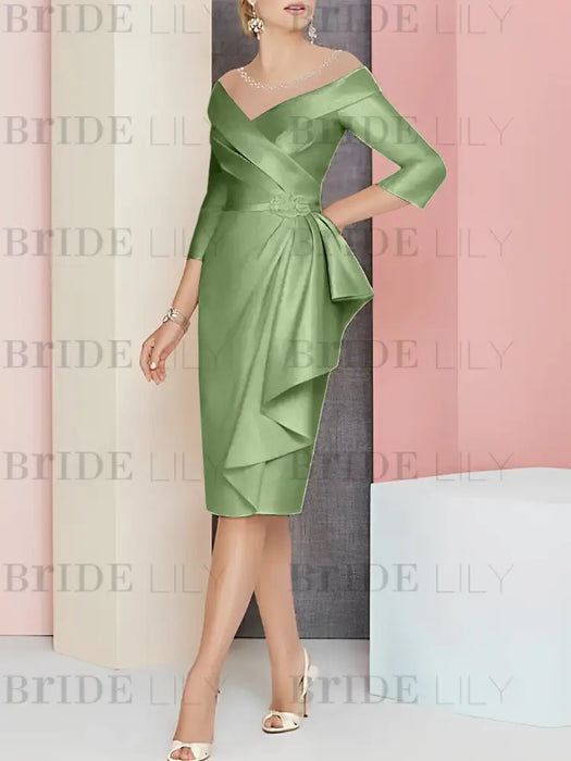 Dusty Sage off the shoulder mother of the bride dress with cascading drape