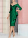 Emerald off the shoulder mother of the bride dress with cascading drape