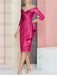 Fuchsia off the shoulder mother of the bride dress with cascading drape