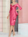 Fuchsia Pink off the shoulder mother of the bride dress with cascading drape