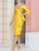 Gold off the shoulder mother of the bride dress with cascading drape
