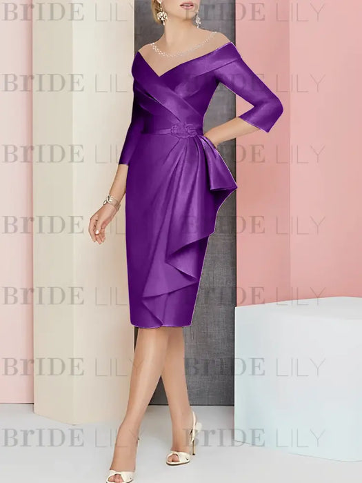 Grape off the shoulder mother of the bride dress with cascading drape