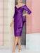 Grape off the shoulder mother of the bride dress with cascading drape