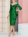 Green off the shoulder mother of the bride dress with cascading drape