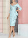 Light Blue off the shoulder mother of the bride dress with cascading drape