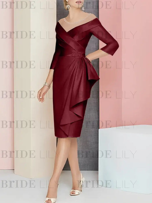 Light Burgundy off the shoulder mother of the bride dress with cascading drape