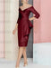 Light Burgundy off the shoulder mother of the bride dress with cascading drape