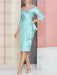 Light Sky Blue off the shoulder mother of the bride dress with cascading drape