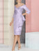 Lilac off the shoulder mother of the bride dress with cascading drape