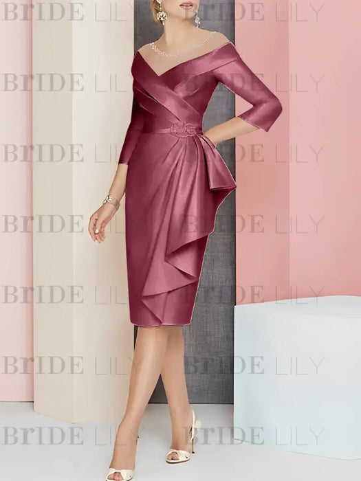 Mulberry off the shoulder mother of the bride dress with cascading drape