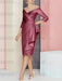 Mulberry off the shoulder mother of the bride dress with cascading drape
