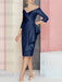 Navy Blue off the shoulder mother of the bride dress with cascading drape