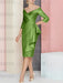 Olive Green off the shoulder mother of the bride dress with cascading drape