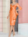 Orange off the shoulder mother of the bride dress with cascading drape