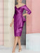 Orchid off the shoulder mother of the bride dress with cascading drape