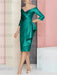 Peacock off the shoulder mother of the bride dress with cascading drape