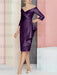 Plum off the shoulder mother of the bride dress with cascading drape