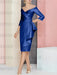 Royal Blue off the shoulder mother of the bride dress with cascading drape