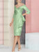 Sage off the shoulder mother of the bride dress with cascading drape