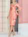 Salmon off the shoulder mother of the bride dress with cascading drape