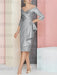 Silver Gray off the shoulder mother of the bride dress with cascading drape