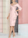 Off the shoulder sheath dress with a cascading drape in soft pink