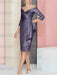 Stormy Blue off the shoulder mother of the bride dress with cascading drape
