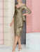 Taupe off the shoulder mother of the bride dress with cascading drape