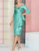 Turquoise off the shoulder mother of the bride dress with cascading drape