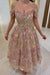 Off-the-Shoulder Tulle Floral Prom Dress Tea Length Aline Formal Dress with Beadings