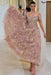 Off-the-Shoulder Tulle Floral Prom Dress Tea Length Aline Formal Dress with Beadings