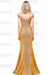 Off-the-Shoulder Formal Gown Gold Lace Applique Floor Length Mermaid Evneing Dress - Prom Dresses
