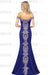 Off-the-Shoulder Formal Gown Gold Lace Applique Floor Length Mermaid Evneing Dress - Prom Dresses