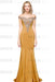 Off-the-Shoulder Formal Gown Gold Lace Applique Floor Length Mermaid Evneing Dress - Mustard / US 2 - Prom Dresses