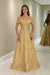 Off-the-Shoulder Gold Aline Wedding Guest Dress Tulle Evening Dress - Prom Dresses