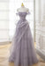 Lavender Strapless Prom Dress Off-the-Shoulder A-Line Lace Printed 