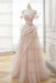 Pearl Pink Strapless Prom Dress Off-the-Shoulder A-Line Lace Printed 