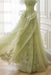Green Strapless Prom Dress Off-the-Shoulder A-Line Lace Printed Dress