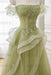 Green Strapless Prom Dress Off-the-Shoulder A-Line Lace Printed Dress