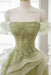 Green Strapless Prom Dress Off-the-Shoulder A-Line Lace Printed Dress