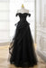 Black Strapless Prom Dress Off-the-Shoulder A-Line Lace Printed Dress