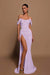 Off-the-shoulder High Slit Sequins Prom Dress Strapless Long Evening Dress